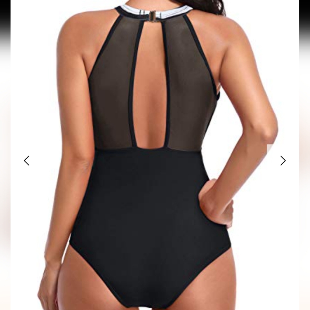 NWT Black and White Striped One Piece Swimwear - Picture 2 of 4